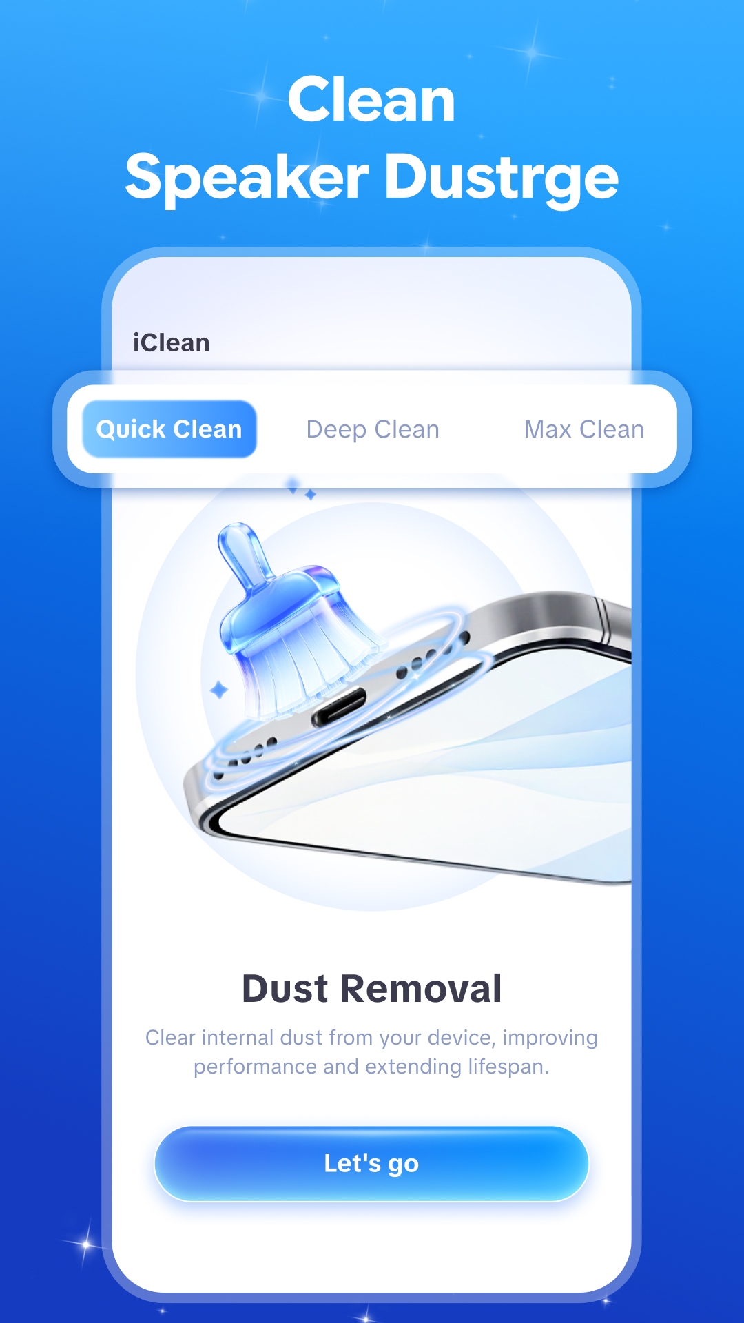 iClean speaker dust removal tool screen